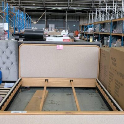 EX DISPLAY ALICE AMERICAN OAK & FABRIC KING SIZE BEDFRAME SOLD AS IS EX DISPLAY ALICE AMERICAN OAK & FABRIC KING SIZE BEDFRAME SOLD AS IS