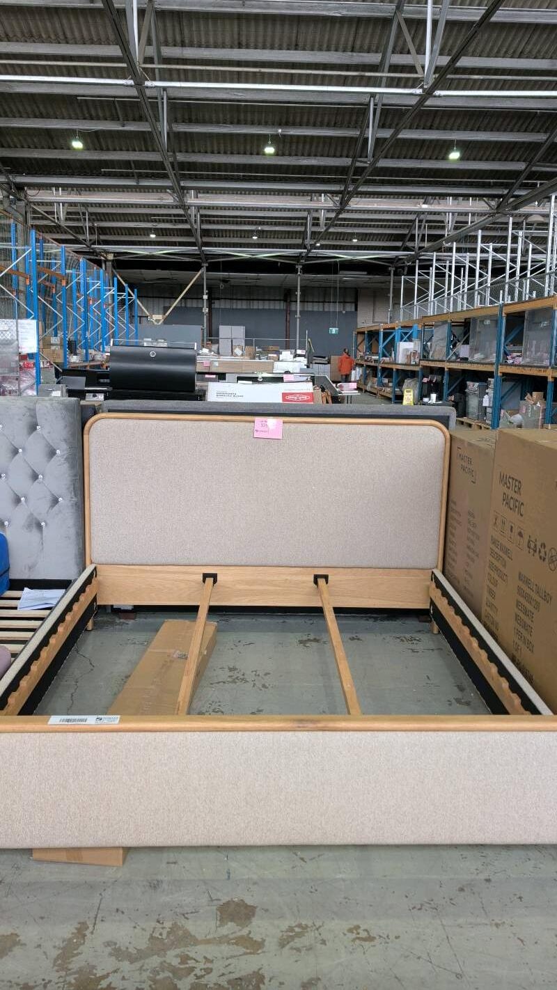 EX DISPLAY ALICE AMERICAN OAK & FABRIC KING SIZE BEDFRAME SOLD AS IS EX DISPLAY ALICE AMERICAN OAK & FABRIC KING SIZE BEDFRAME SOLD AS IS