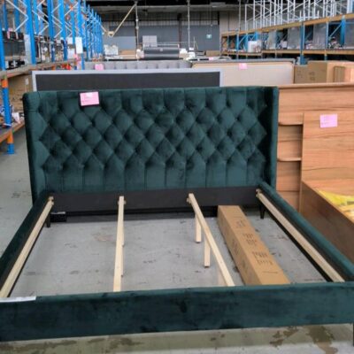 EX DISPLAY SIERRA GREEN VELVET KING SIZE BEDFRAME, SOLD AS IS EX DISPLAY SIERRA GREEN VELVET KING SIZE BEDFRAME, SOLD AS IS