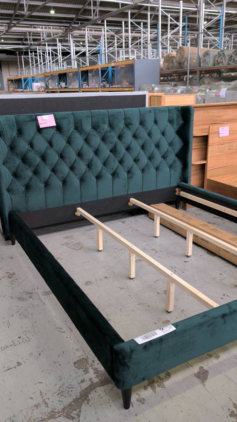 EX DISPLAY SIERRA GREEN VELVET KING SIZE BEDFRAME, SOLD AS IS EX DISPLAY SIERRA GREEN VELVET KING SIZE BEDFRAME, SOLD AS IS