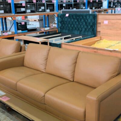 EX DISPLAY FLORENCE CARAMEL LEATHER 3 SEATER SOFA, SOLD AS IS **NO FEET, SOLD AS IS** EX DISPLAY FLORENCE CARAMEL LEATHER 3 SEATER SOFA, SOLD AS IS **NO FEET, SOLD AS IS**