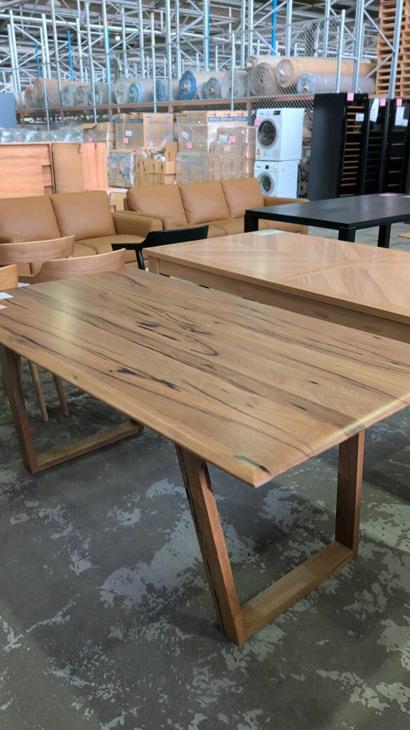EX DISPLAY JINDALEE 1800MM MARRI TIMBER DINING TABLE, BEVELLED EDGE, SOLD AS IS EX DISPLAY JINDALEE 1800MM MARRI TIMBER DINING TABLE, BEVELLED EDGE, SOLD AS IS