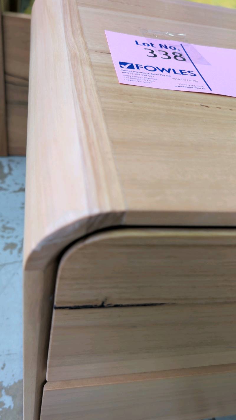 EX DISPLAY LENA BEDSIDE TABLE, CURVED EDGES, SLIGHT DENTS, SOLD AS IS EX DISPLAY LENA BEDSIDE TABLE, CURVED EDGES, SLIGHT DENTS, SOLD AS IS