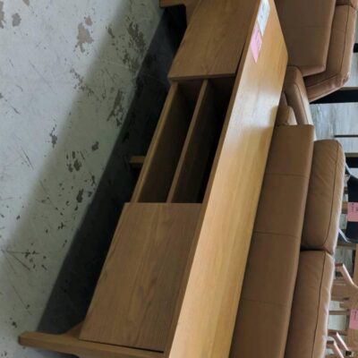 EX DISPLAY AKSEL 1800MM AMERICAN OAK ENTERTAINMENT UNIT, SOME DAMAGE ON BACK, SOLD AS IS