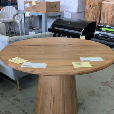 NEW OPAL WORMY CHESTNUT 1600MM ROUND DINING TABLE, WITH TAPERED PEDESTAL, SOLD AS IS NEW OPAL WORMY CHESTNUT 1600MM ROUND DINING TABLE, WITH TAPERED PEDESTAL, SOLD AS IS