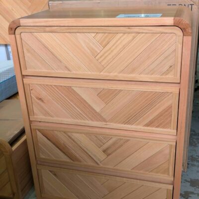 NEW EVA TALLBOY, CURVED WITH HERRINGBONE DESIGN, MESSMATE TIMBER SOLD AS IS NEW EVA TALLBOY, CURVED WITH HERRINGBONE DESIGN, MESSMATE TIMBER SOLD AS IS