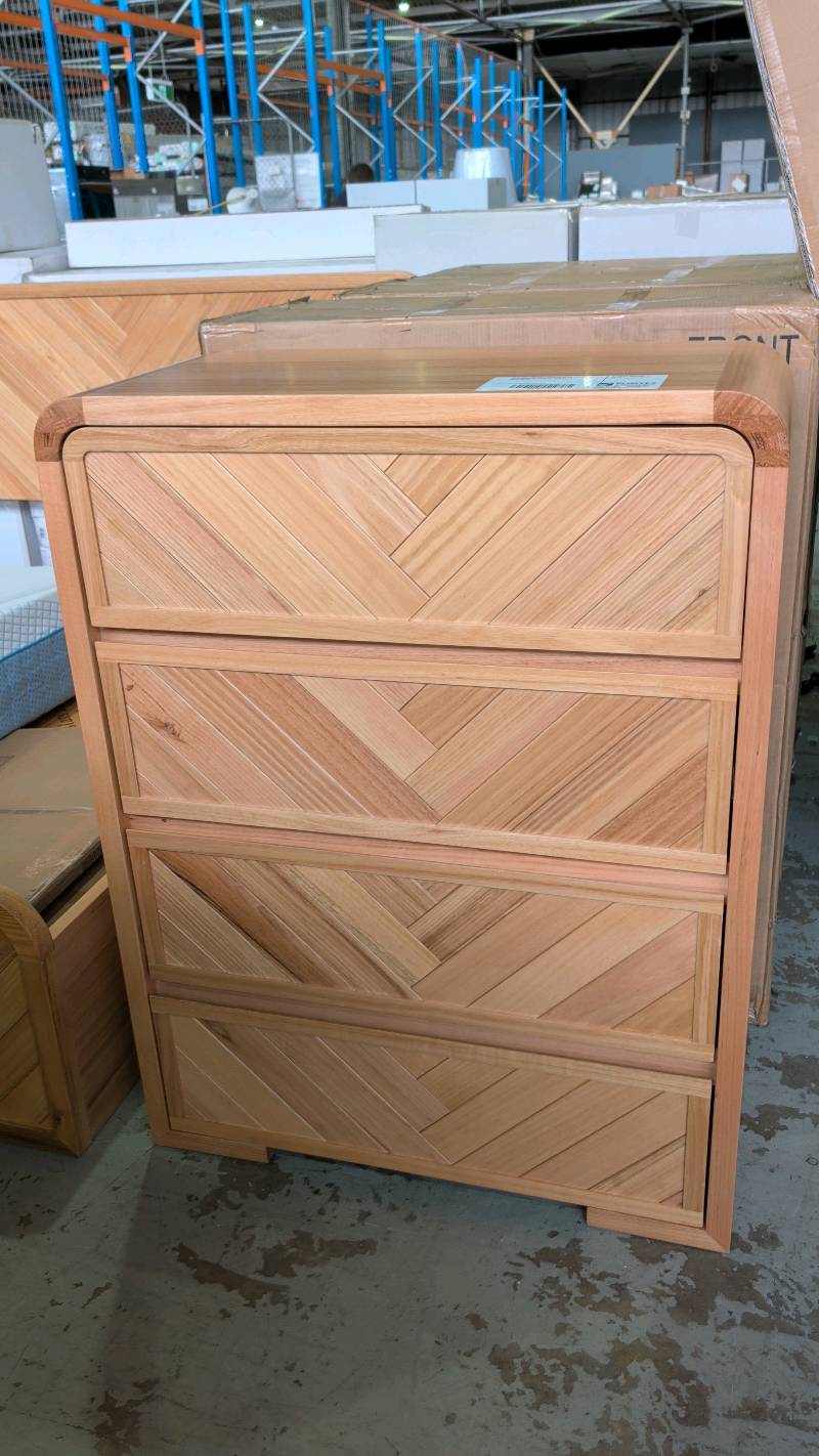 NEW EVA TALLBOY, CURVED WITH HERRINGBONE DESIGN, MESSMATE TIMBER SOLD AS IS NEW EVA TALLBOY, CURVED WITH HERRINGBONE DESIGN, MESSMATE TIMBER SOLD AS IS