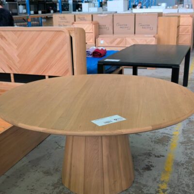 EX DISPLAY BLOOM 1600MM NATURAL OAK ROUND DINING TABLE, SOLD AS IS