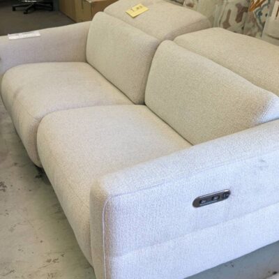EX DISPLAY SOCHI 3 SEATER COUCH WITH ELECTRIC RECLINER AND POWERED HEADRESTS, HUSK FABRIC, SOLD AS IS