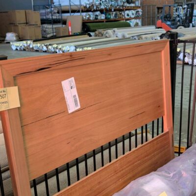 QUEEN SIZE MESSMATE TIMBER BEDHEAD ONLY, SOLD AS IS