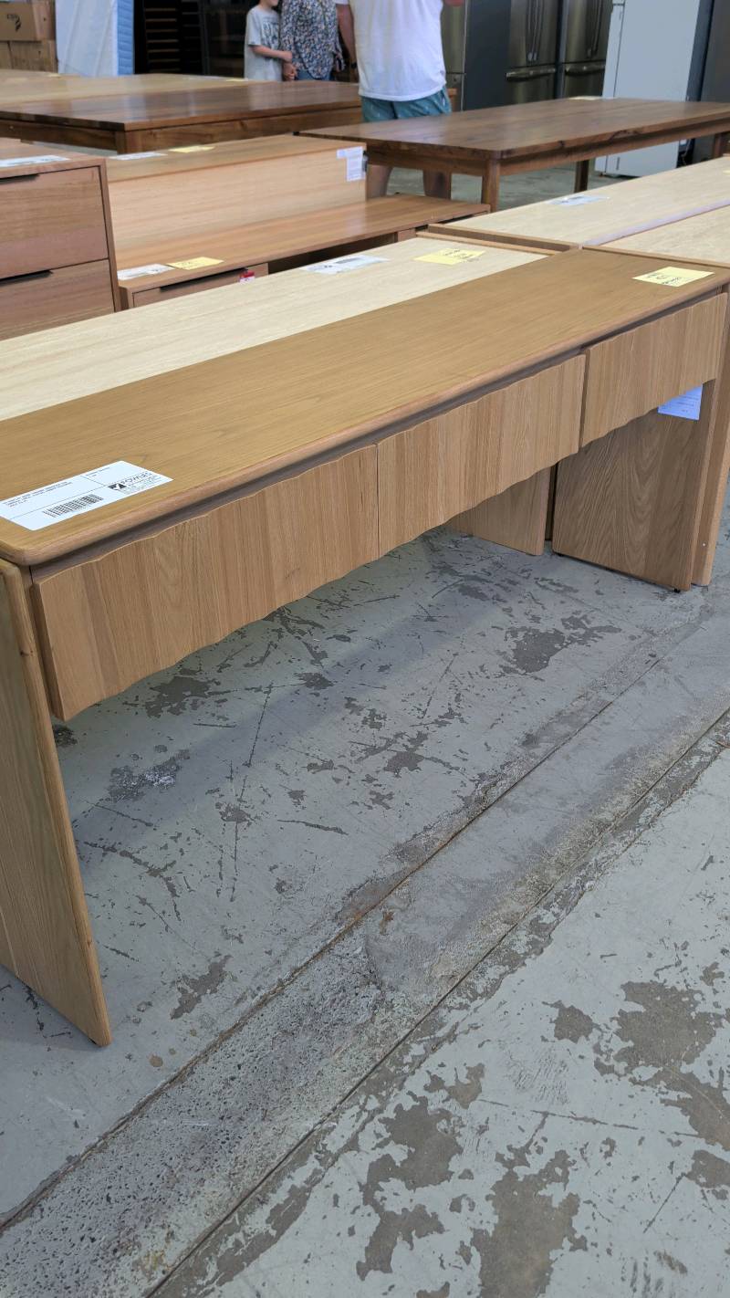 EX DISPLAY BOND 1800MM AMERICAN OAK CONSOLE TABLE, FLUTED TIMBER DRAWERS, SOLD AS IS *DAMAGED/SPLIT LEFT HAND SIDE SOLD AS IS* EX DISPLAY BOND 1800MM AMERICAN OAK CONSOLE TABLE, FLUTED TIMBER DRAWERS, SOLD AS IS *DAMAGED/SPLIT LEFT HAND SIDE SOLD AS IS*