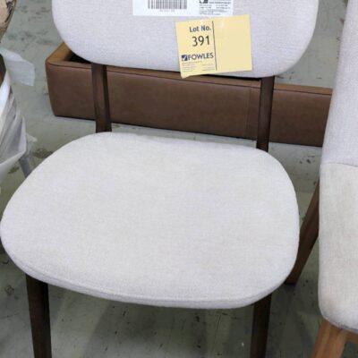 NEW DAKOTA DINING CHAIR, DARK SMOKE TIMBER, WITH BEIGE CYGNET FABRIC UPHOLSTERY, RRP$349 NEW DAKOTA DINING CHAIR, DARK SMOKE TIMBER, WITH BEIGE CYGNET FABRIC UPHOLSTERY, RRP$349
