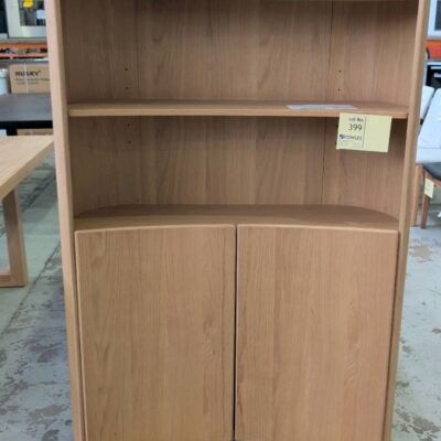 SAMPLE - LUCY OAK NATURAL CURVED DISPLAY CABINET, SOLD AS IS