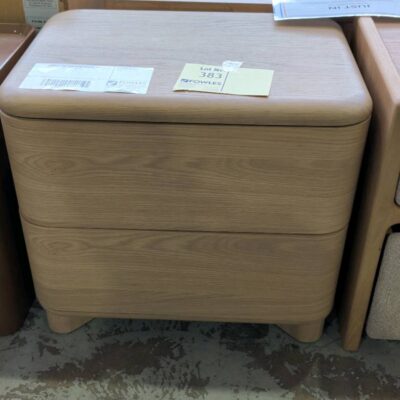 SAMPLE - RAY OAK CREMA BEDSIDE TABLE, PUSH TO OPEN, SOLD AS IS SAMPLE - RAY OAK CREMA BEDSIDE TABLE, PUSH TO OPEN, SOLD AS IS