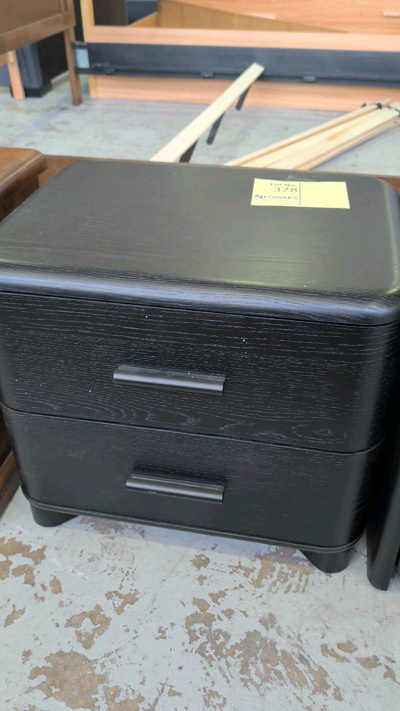 SAMPLE - RAY OAK BLACK BEDSIDE TABLE, WITH HANDLE, SOLD AS IS SAMPLE - RAY OAK BLACK BEDSIDE TABLE, WITH HANDLE, SOLD AS IS