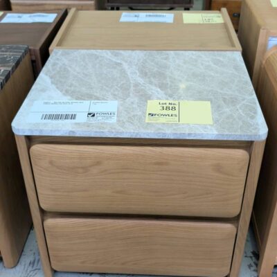 SAMPLE - ROS OAK NATURAL BEDSIDE WITH TUNDRA MARBLE TOP SOLD AS IS SAMPLE - ROS OAK NATURAL BEDSIDE WITH TUNDRA MARBLE TOP SOLD AS IS