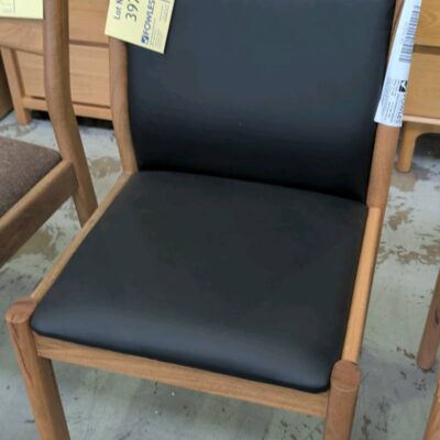 SAMPLE - SAMARA DINING CHAIR, TIMBER BACK, BLACK PU, MARRI TIMBER SOLD AS IS