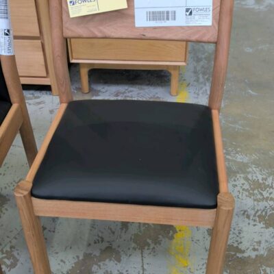 SAMPLE - SAMARA DINING CHAIR, TIMBER BACK, BLACK PU, MARRI TIMBER SOLD AS IS