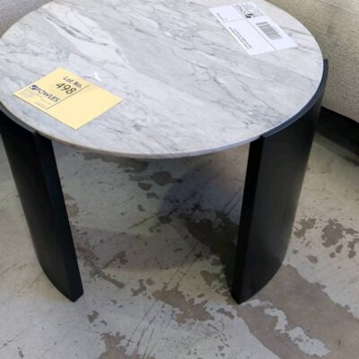 EX DISPLAY ARLO BLACK OAK ROUND SIDE TABLE WITH MARBLE TOP, SOLD AS IS