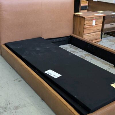 EX DISPLAY RALEIGH QUEEN BROWN LEATHER BEDFRAME, **MISSING 2 FEET AND CENTRE SUPPORT RAILS** SOLD AS IS EX DISPLAY RALEIGH QUEEN BROWN LEATHER BEDFRAME, **MISSING 2 FEET AND CENTRE SUPPORT RAILS** SOLD AS IS