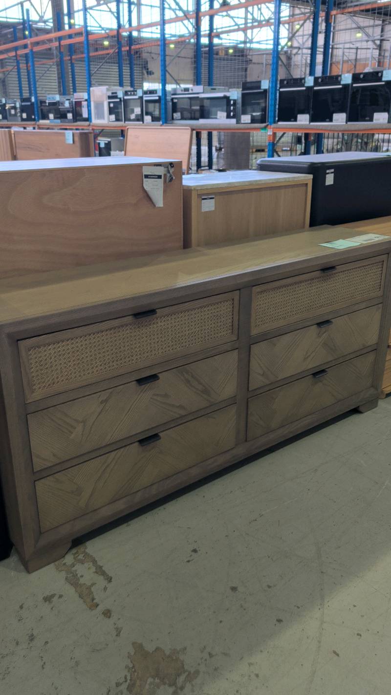 EX DISPLAY BARATTI WHITE ASH TIMBER DRESSER WITH RATTAN DRAWERS SOLD AS IS EX DISPLAY BARATTI WHITE ASH TIMBER DRESSER WITH RATTAN DRAWERS SOLD AS IS