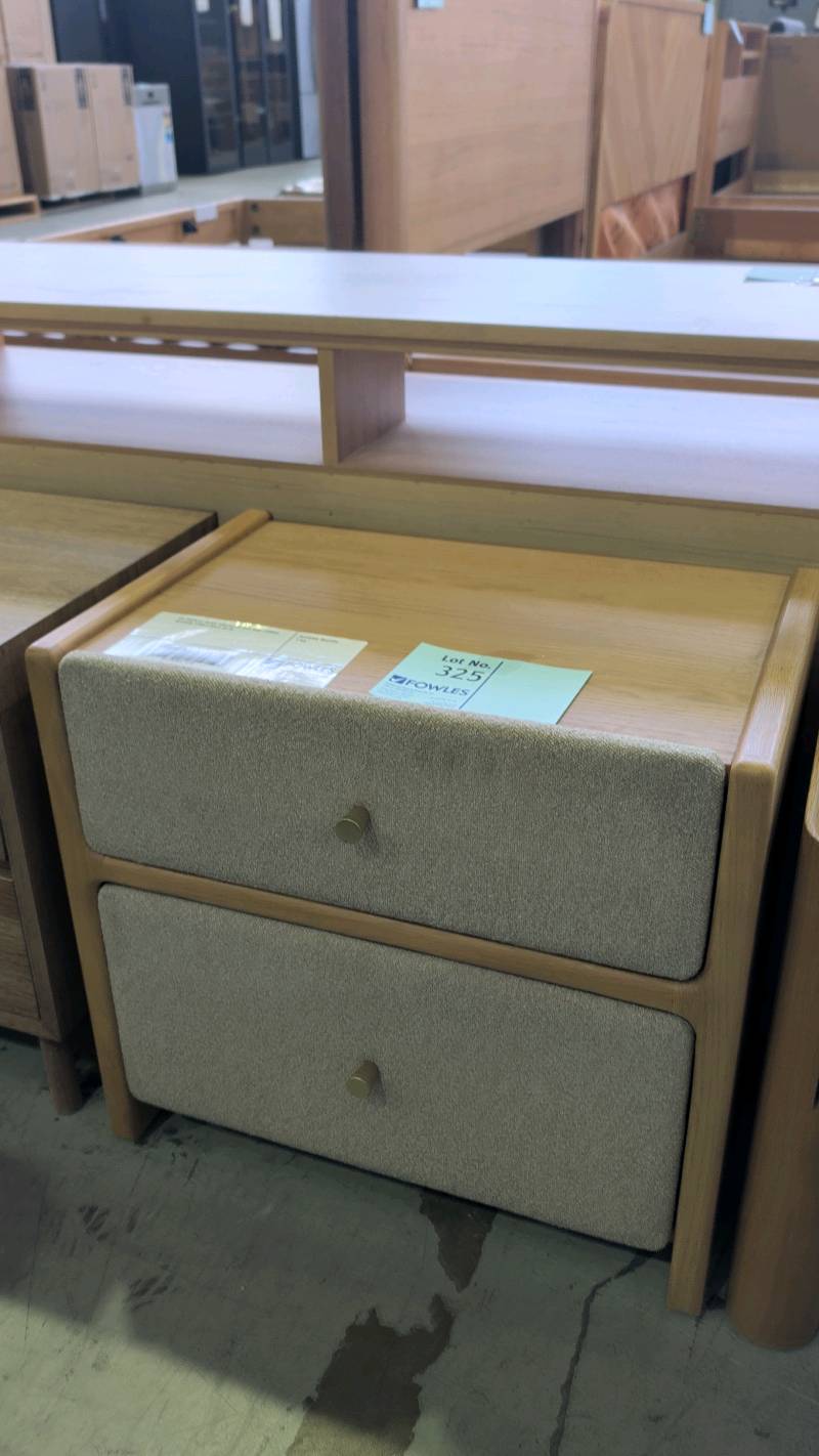 EX DISPLAY ALICE AMERICAN OAK AND FABRIC BEDSIDE TABLE SOLD AS IS EX DISPLAY ALICE AMERICAN OAK AND FABRIC BEDSIDE TABLE SOLD AS IS