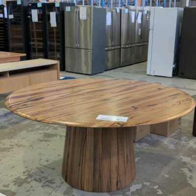 EX DISPLAY JINDALEE 1600MM ROUND DINING TABLE, MARRI TIMBER SOLD AS IS EX DISPLAY JINDALEE 1600MM ROUND DINING TABLE, MARRI TIMBER SOLD AS IS