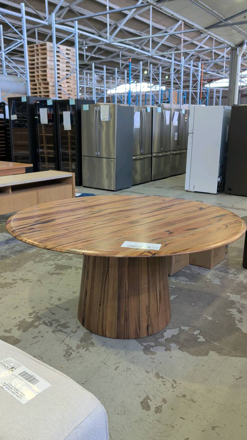 EX DISPLAY JINDALEE 1600MM ROUND DINING TABLE, MARRI TIMBER SOLD AS IS EX DISPLAY JINDALEE 1600MM ROUND DINING TABLE, MARRI TIMBER SOLD AS IS