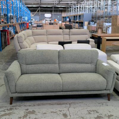 EX DISPLAY LOREO 3 SEATER COUCH, HONEYDEW FABRIC, SOLD AS IS EX DISPLAY LOREO 3 SEATER COUCH, HONEYDEW FABRIC, SOLD AS IS