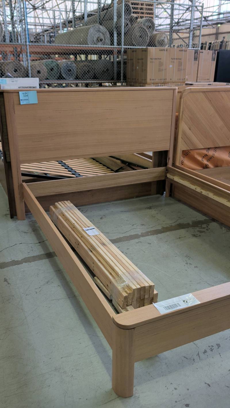 SAMPLE - MELODY QUEEN SIZE BEDFRAME MESSMATE TIMBER SOLD AS IS SAMPLE - MELODY QUEEN SIZE BEDFRAME MESSMATE TIMBER SOLD AS IS