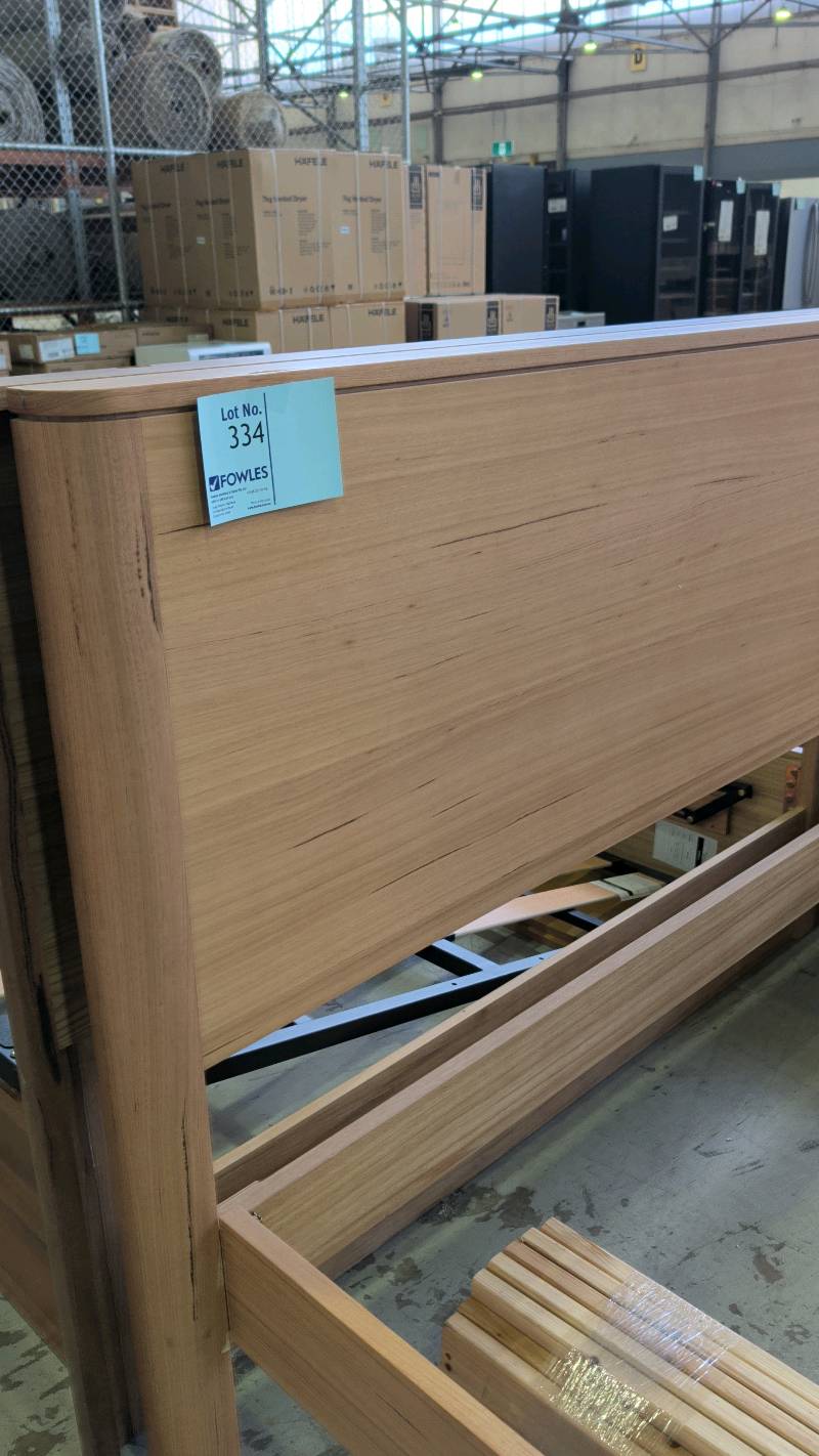 SAMPLE - MELODY QUEEN SIZE BEDFRAME MESSMATE TIMBER SOLD AS IS SAMPLE - MELODY QUEEN SIZE BEDFRAME MESSMATE TIMBER SOLD AS IS