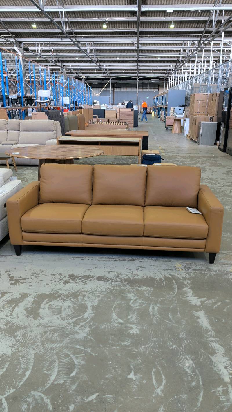 EX DISPLAY FIRENZE 3 SEATER COUCH, ALMOND LEATHER SOLD AS IS EX DISPLAY FIRENZE 3 SEATER COUCH, ALMOND LEATHER SOLD AS IS