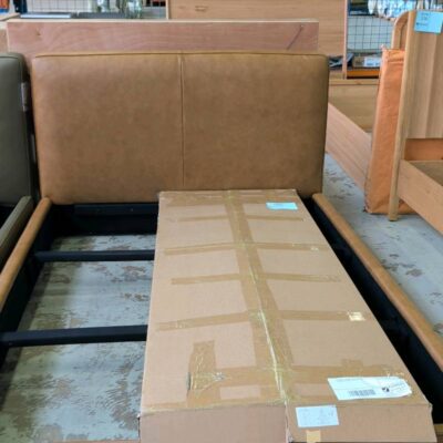 EX DISPLAY RALEIGH QUEEN SIZE BEDFRAME, CARAMEL LEATHER, SOLD AS IS EX DISPLAY RALEIGH QUEEN SIZE BEDFRAME, CARAMEL LEATHER, SOLD AS IS
