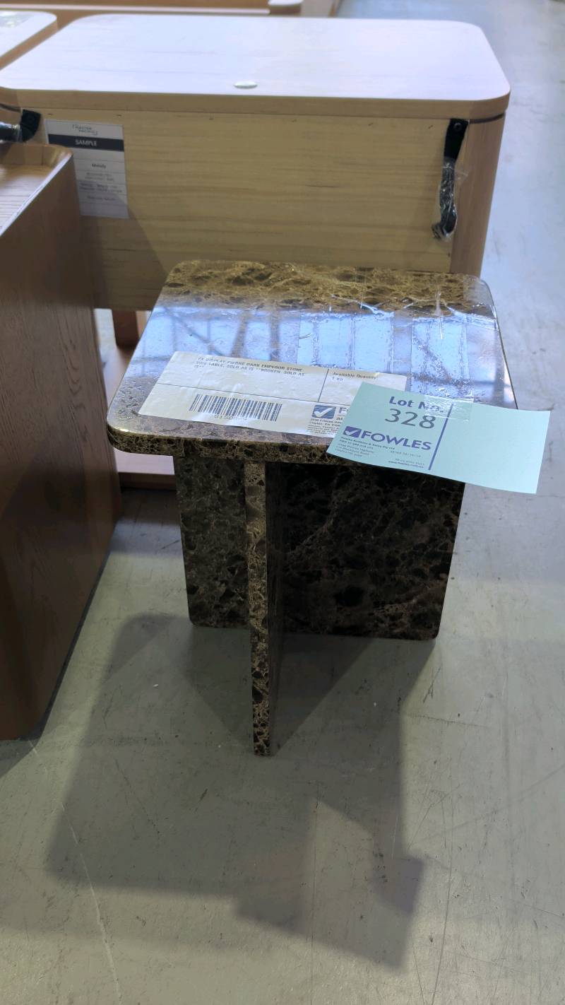 EX DISPLAY PIERRE DARK EMPEROR STONE SIDE TABLE, SOLD AS IS **BROKEN, SOLD AS IS** EX DISPLAY PIERRE DARK EMPEROR STONE SIDE TABLE, SOLD AS IS **BROKEN, SOLD AS IS**