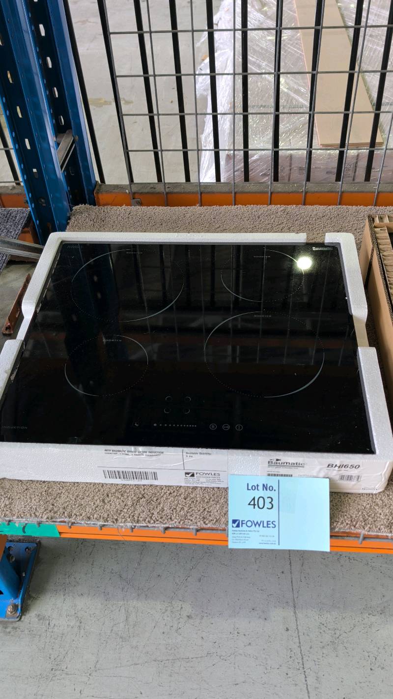 NEW BAUMATIC BHI650 600MM INDUCTION COOKTOP, 4 ZONE, 3 MONTH WARRANTY NEW BAUMATIC BHI650 600MM INDUCTION COOKTOP, 4 ZONE, 3 MONTH WARRANTY