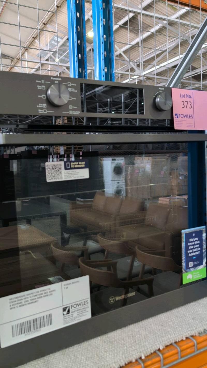 WESTINGHOUSE WVEP6717DD PYROLYTIC STEAM OVEN WITH 10 FUNCTIONS INCL AIRFRY & EASYBAKE, COOL TOUCH DOOR RRP$1299 WITH 12 MONTH WARRANTY WESTINGHOUSE WVEP6717DD PYROLYTIC STEAM OVEN WITH 10 FUNCTIONS INCL AIRFRY & EASYBAKE, COOL TOUCH DOOR RRP$1299 WITH 12 MONTH WARRANTY