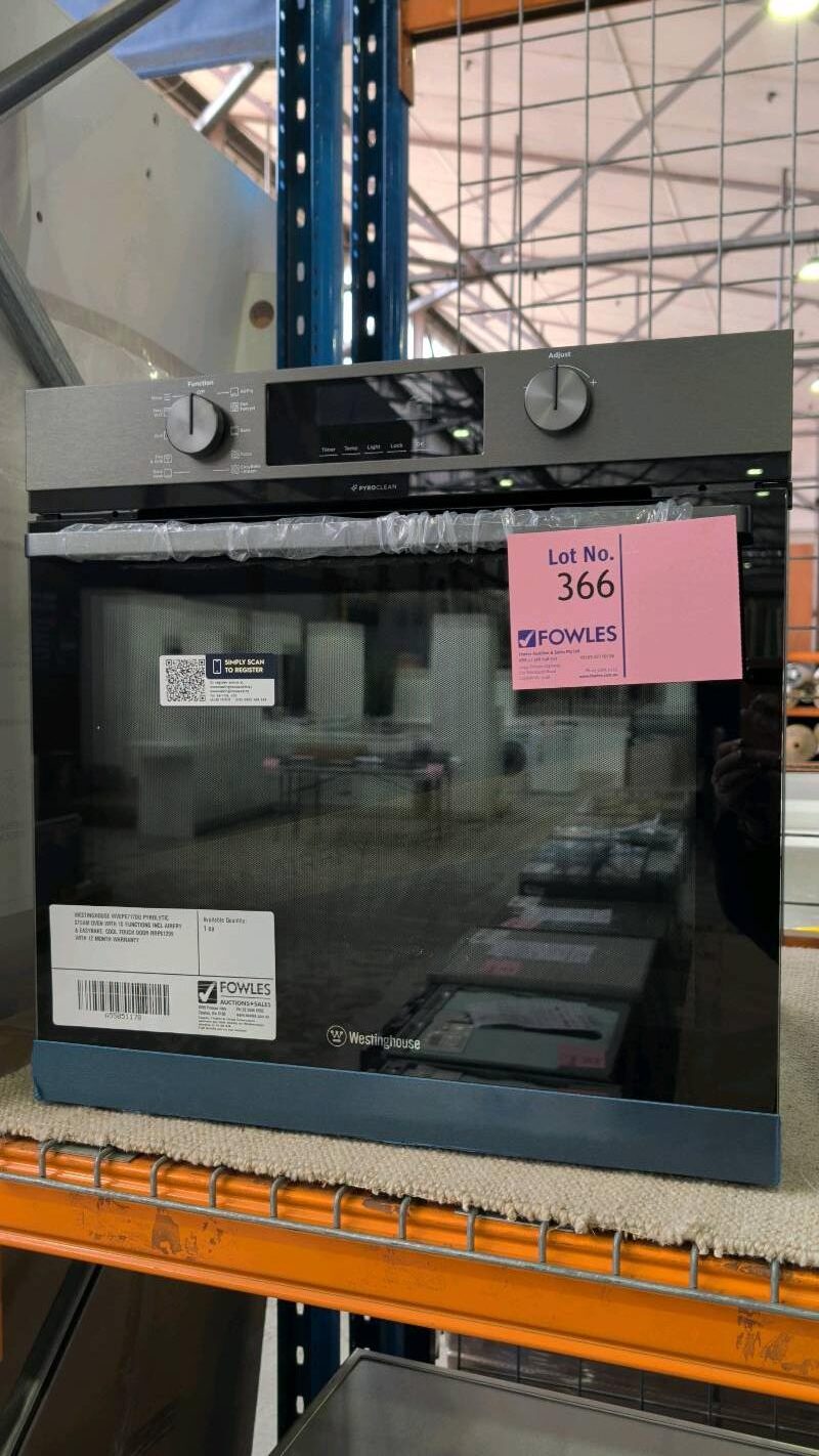 WESTINGHOUSE WVEP6717DD PYROLYTIC STEAM OVEN WITH 10 FUNCTIONS INCL AIRFRY & EASYBAKE, COOL TOUCH DOOR RRP$1299 WITH 12 MONTH WARRANTY WESTINGHOUSE WVEP6717DD PYROLYTIC STEAM OVEN WITH 10 FUNCTIONS INCL AIRFRY & EASYBAKE, COOL TOUCH DOOR RRP$1299 WITH 12 MONTH WARRANTY
