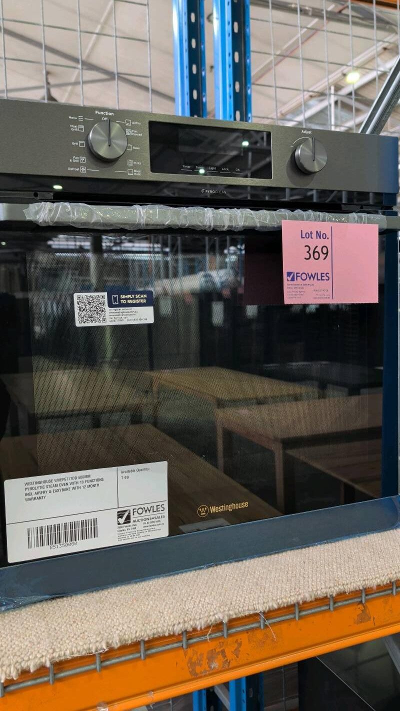 WESTINGHOUSE WVEP6717DD 600MM PYROLYTIC STEAM OVEN WITH 10 FUNCTIONS INCL AIRFRY & EASYBAKE WITH 12 MONTH WARRANTY WESTINGHOUSE WVEP6717DD 600MM PYROLYTIC STEAM OVEN WITH 10 FUNCTIONS INCL AIRFRY & EASYBAKE WITH 12 MONTH WARRANTY