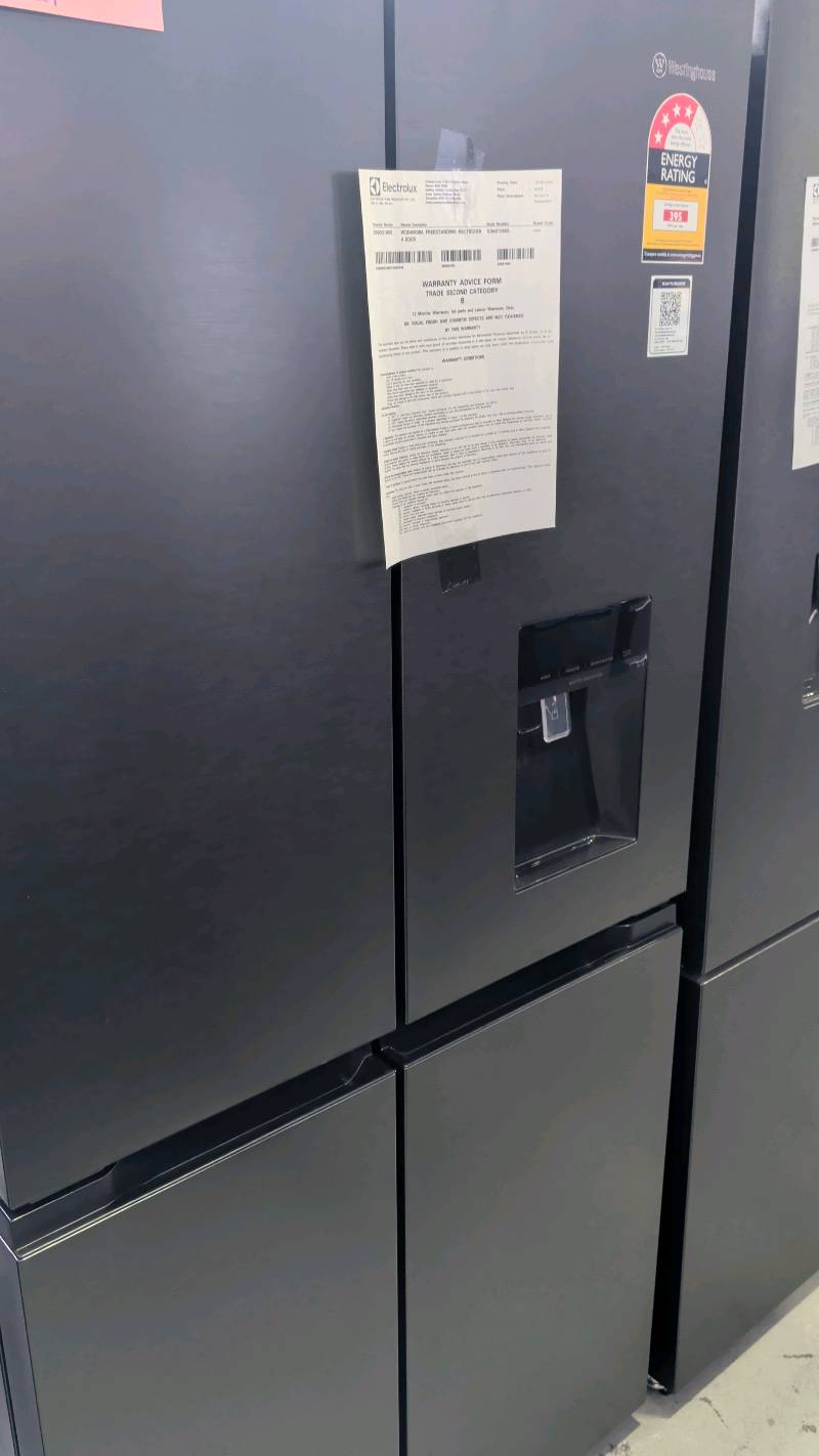 WESTINGHOUSE WQE4960BA MATTE CHARCOAL QUAD DOOR FRIDGE WITH NON PLUMBED WATER DISPENSER, BUILT IN DEODORISER, FULL WIDTH DOOR BINS RRP$1599 WITH 12 MONTH WARRANTY WESTINGHOUSE WQE4960BA MATTE CHARCOAL QUAD DOOR FRIDGE WITH NON PLUMBED WATER DISPENSER, BUILT IN DEODORISER, FULL WIDTH DOOR BINS RRP$1599 WITH 12 MONTH WARRANTY