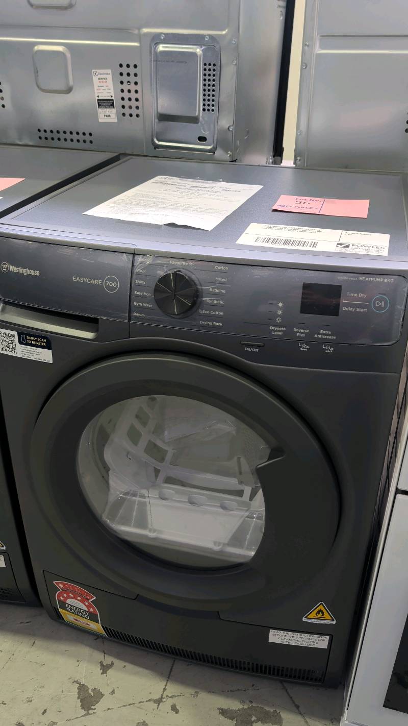WESTINGHOUSE EASYCARE 700 SERIES WDH804N8SA DARK ONYX 8KG HEAT PUMP DRYER, WITH 12 MONTH WARRANTY WESTINGHOUSE EASYCARE 700 SERIES WDH804N8SA DARK ONYX 8KG HEAT PUMP DRYER, WITH 12 MONTH WARRANTY