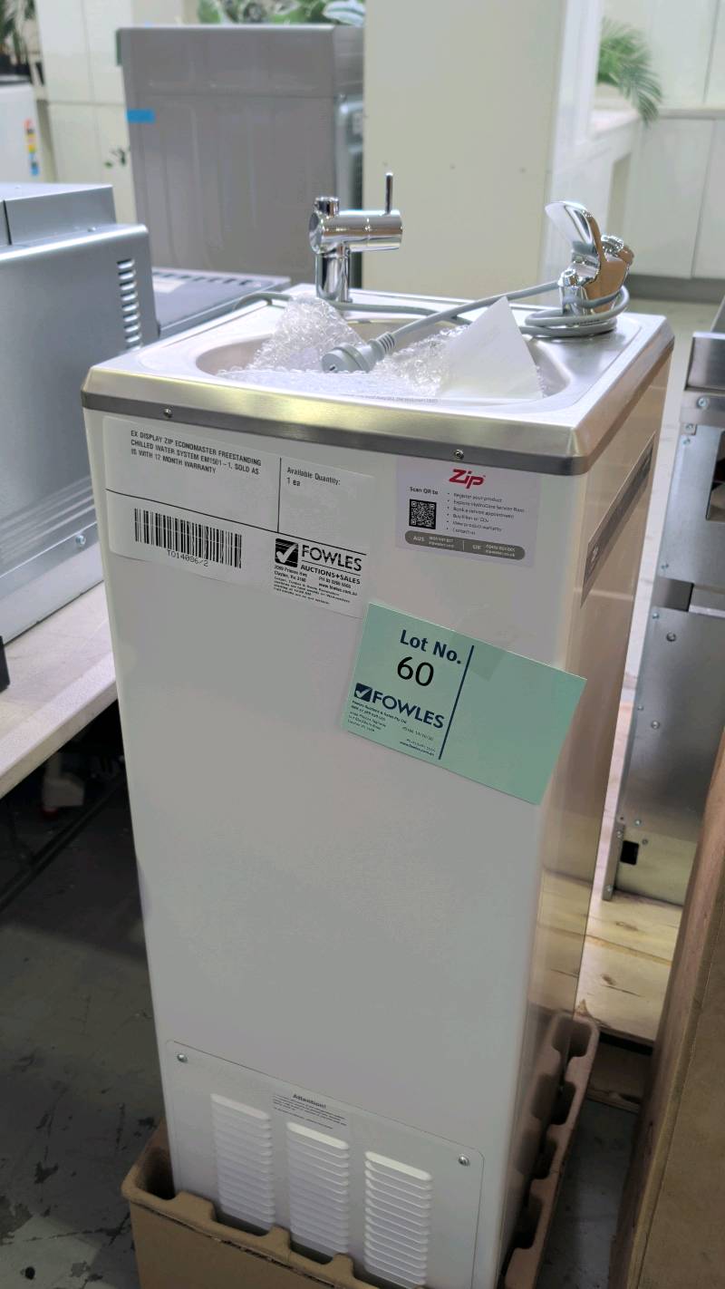 EX DISPLAY ZIP ECONOMASTER FREESTANDING CHILLED WATER SYSTEM EM1501-1, SOLD AS IS WITH 12 MONTH WARRANTY EX DISPLAY ZIP ECONOMASTER FREESTANDING CHILLED WATER SYSTEM EM1501-1, SOLD AS IS WITH 12 MONTH WARRANTY