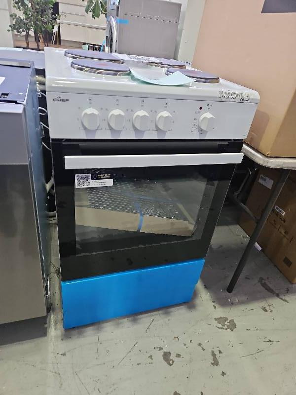 NEW CHEF 54CM ALL ELECTRIC FREESTANDING OVEN, CFE532WB WITH 12 MONTH WARRANTY NEW CHEF 54CM ALL ELECTRIC FREESTANDING OVEN, CFE532WB WITH 12 MONTH WARRANTY